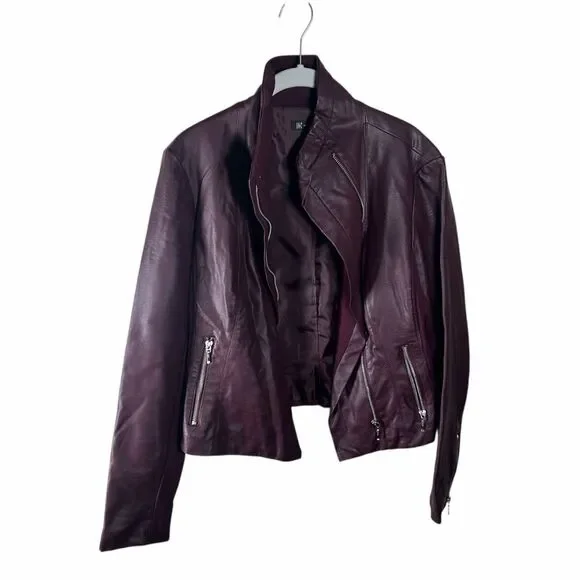INC International Concepts Deep Burgundy Leather Jacket - Picture 1 of 8